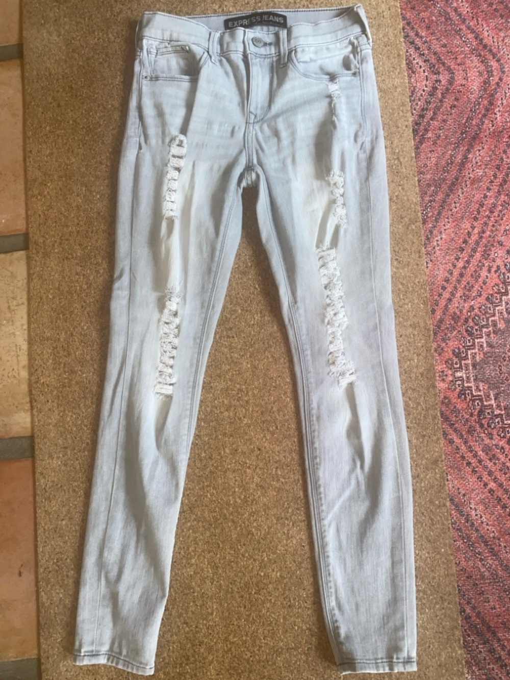 Express Light Wash Gray Distressed Skinny Jeans